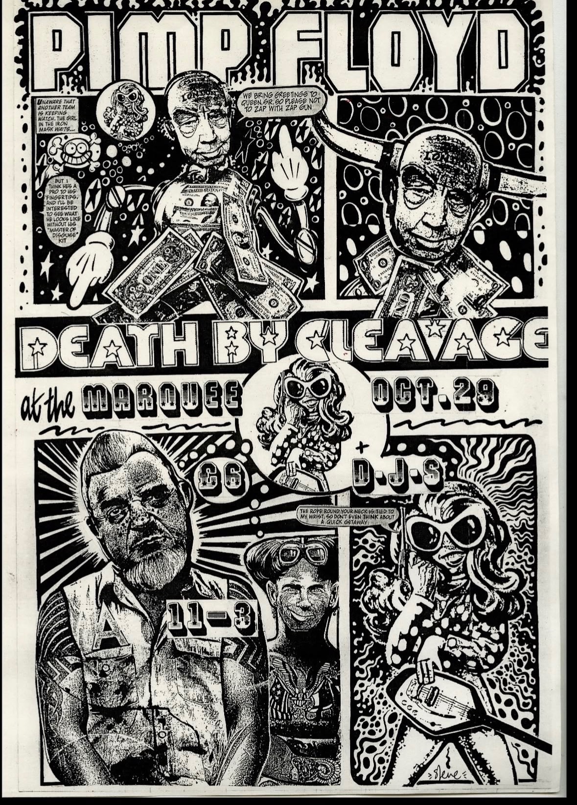 Pimp Floyd 'Death By Cleavage' comic-art flyer, Marquee, Oct 29